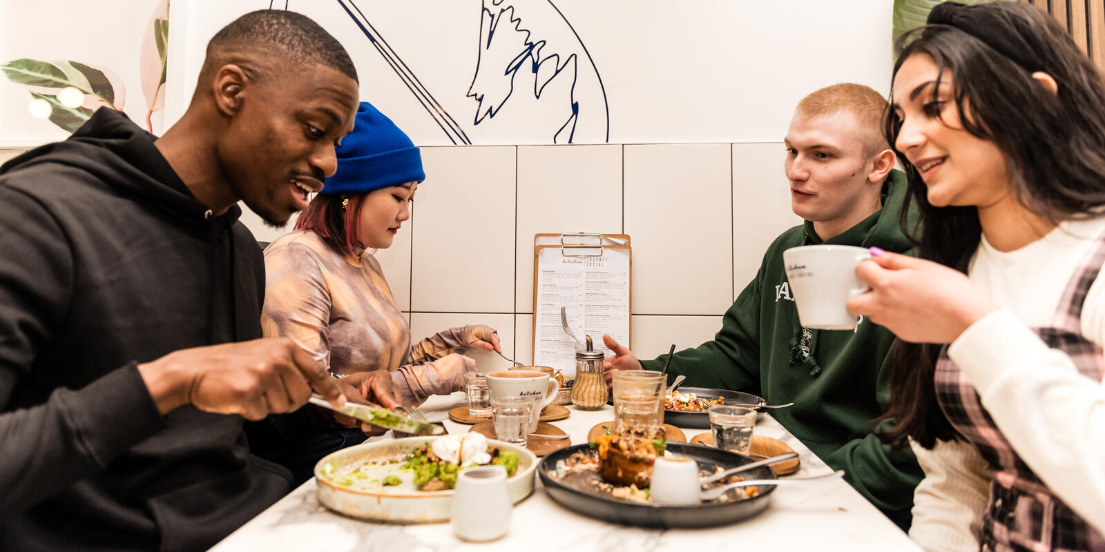 Students eating food together